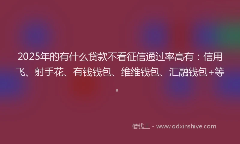 2025年的有什么贷款不看征信通过率高有：信用飞、射手花、有钱钱包、维维钱包、汇融钱包+等。
