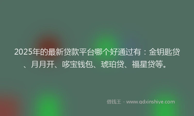 2025年的最新贷款平台哪个好通过有：金钥匙贷、月月开、哆宝钱包、琥珀贷、福星贷等。
