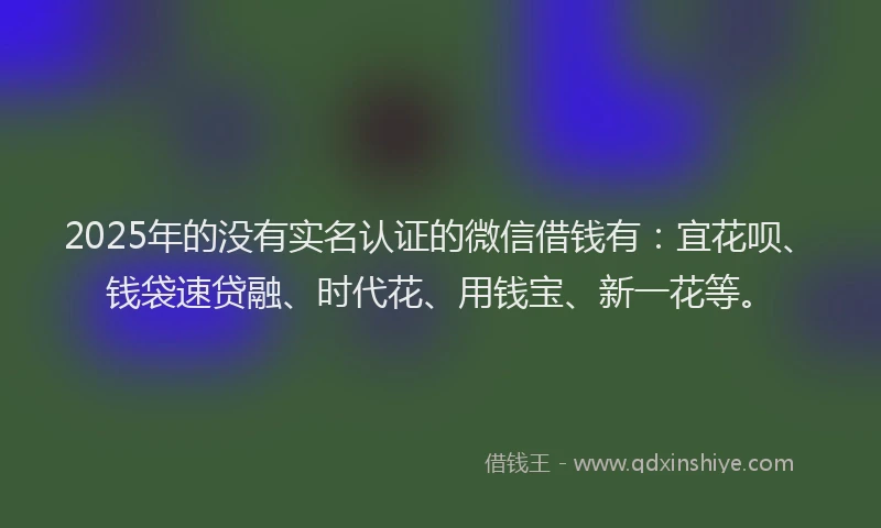 2025年的没有实名认证的微信借钱有：宜花呗、钱袋速贷融、时代花、用钱宝、新一花等。