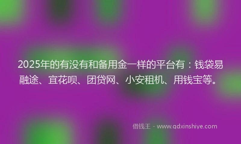 2025年的有没有和备用金一样的平台有:钱袋易融途、宜花呗、团贷网、小安租机、用钱宝等。