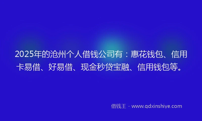 2025年的沧州个人借钱公司有：惠花钱包、信用卡易借、好易借、现金秒贷宝融、信用钱包等。