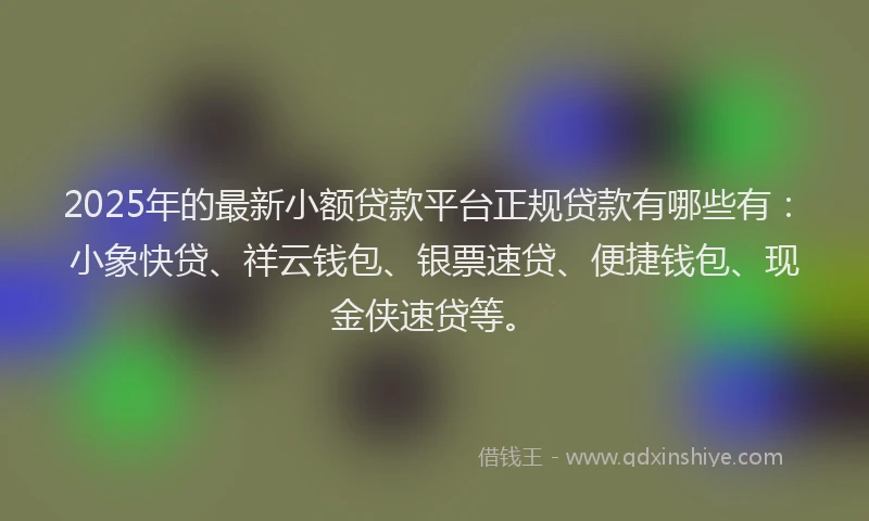 2025年的最新小额贷款平台正规贷款有哪些有：小象快贷、祥云钱包、银票速贷、便捷钱包、现金侠速贷等。