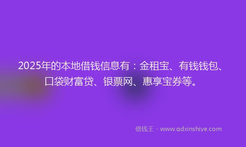 2025年的本地借钱信息有：金租宝、有钱钱包、口袋财富贷、银票网、惠享宝券等。