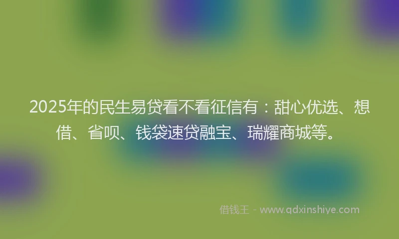 2025年的民生易贷看不看征信有:甜心优选、想借、省呗、钱袋速贷融宝、瑞耀商城等。