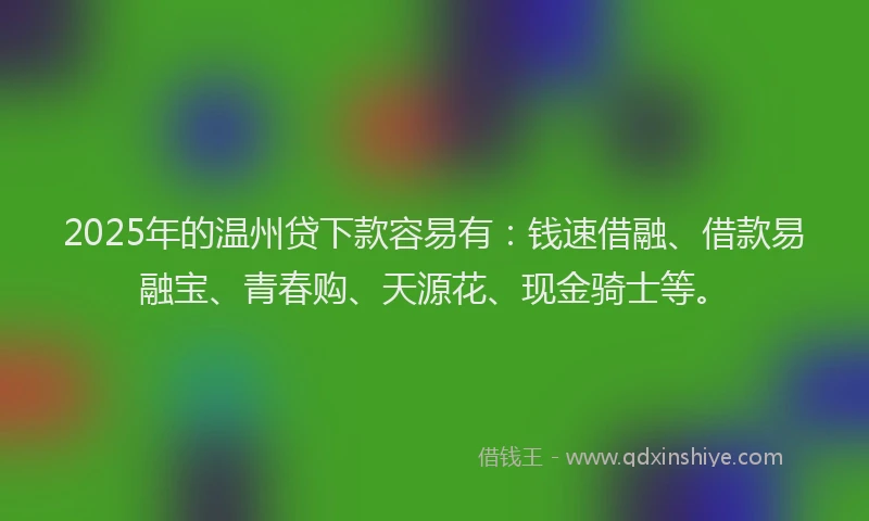 2025年的温州贷下款容易有：钱速借融、借款易融宝、青春购、天源花、现金骑士等。