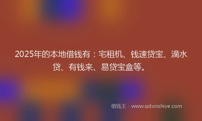 2025年的本地借钱有：宅租机、钱速贷宝、滴水贷、有钱来、易贷宝盒等。