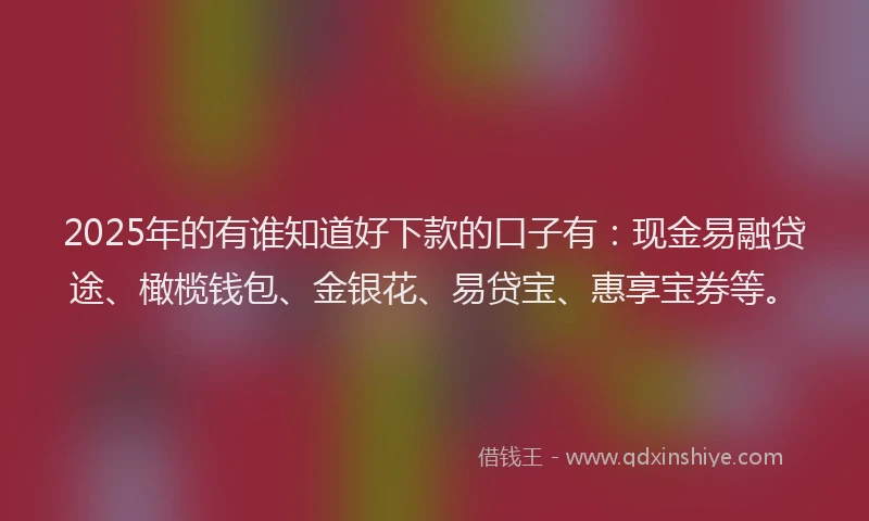 2025年的有谁知道好下款的口子有:现金易融贷途、橄榄钱包、金银花、易贷宝、惠享宝券等。