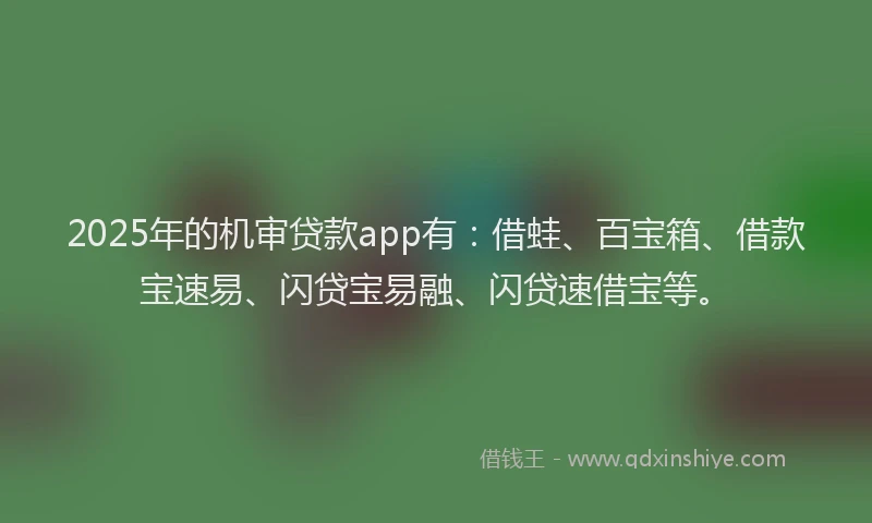 2025年的机审贷款app有：借蛙、百宝箱、借款宝速易、闪贷宝易融、闪贷速借宝等。