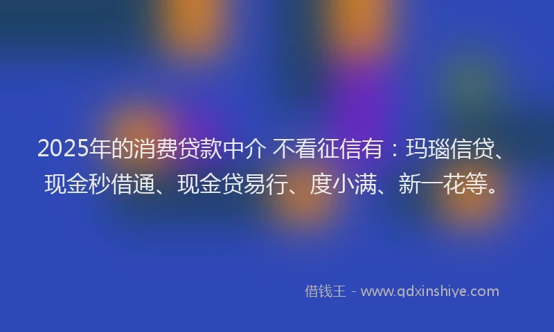 2025年的消费贷款中介 不看征信有：玛瑙信贷、现金秒借通、现金贷易行、度小满、新一花等。