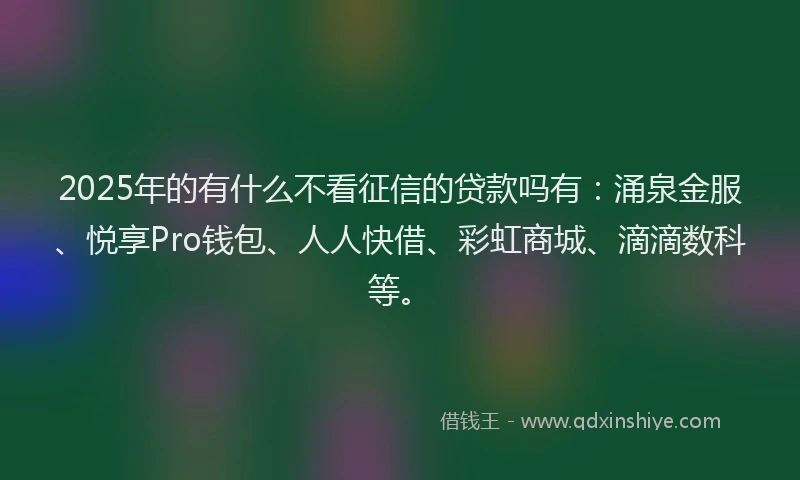 2025年的有什么不看征信的贷款吗有:涌泉金服、悦享Pro钱包、人人快借、彩虹商城、滴滴数科等。