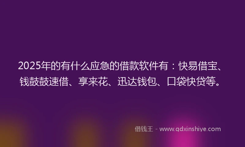 2025年的有什么应急的借款软件有：快易借宝、钱鼓鼓速借、享来花、迅达钱包、口袋快贷等。