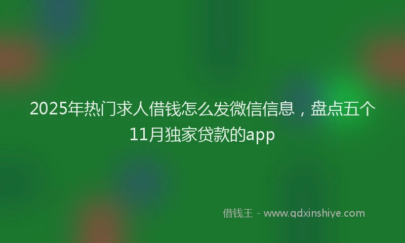 2025年热门求人借钱怎么发微信信息,盘点五个11月独家贷款的app