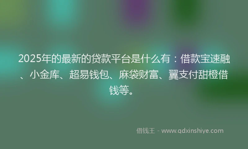 2025年的最新的贷款平台是什么有：借款宝速融、小金库、超易钱包、麻袋财富、翼支付甜橙借钱等。