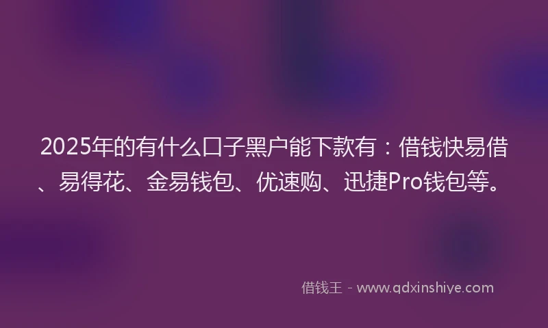 2025年的有什么口子黑户能下款有:借钱快易借、易得花、金易钱包、优速购、迅捷Pro钱包等。