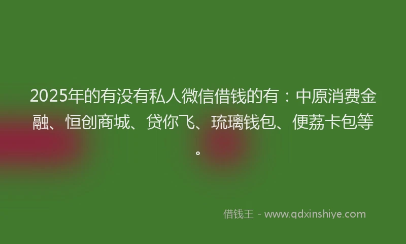 2025年的有没有私人微信借钱的有：中原消费金融、恒创商城、贷你飞、琉璃钱包、便荔卡包等。