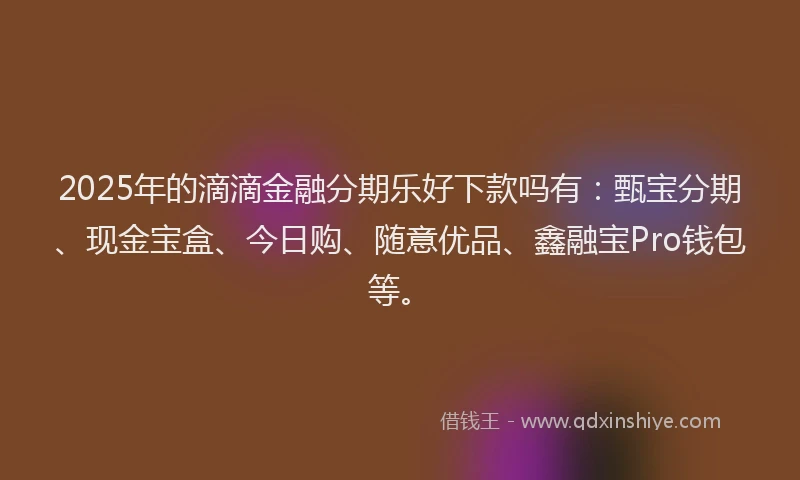 2025年的滴滴金融分期乐好下款吗有：甄宝分期、现金宝盒、今日购、随意优品、鑫融宝Pro钱包等。