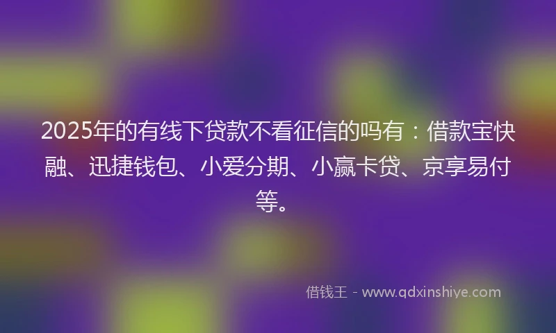 2025年的有线下贷款不看征信的吗有：借款宝快融、迅捷钱包、小爱分期、小赢卡贷、京享易付等。
