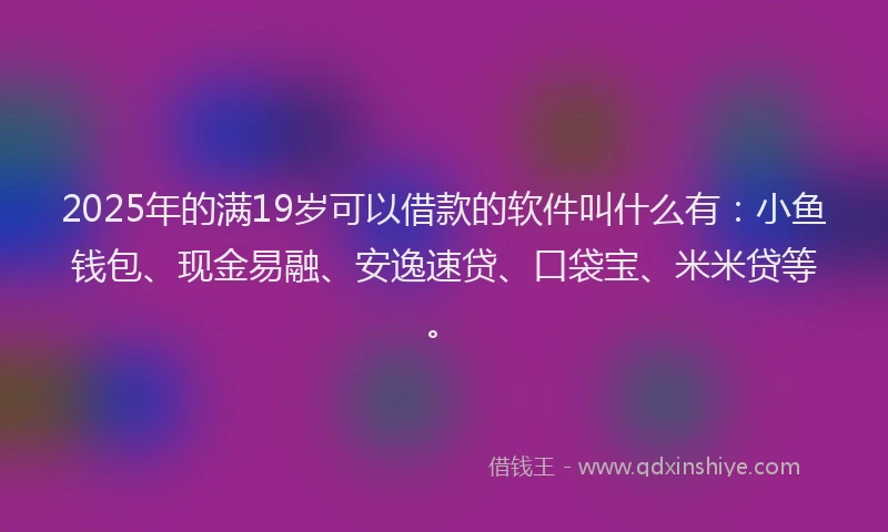 2025年的满19岁可以借款的软件叫什么有：小鱼钱包、现金易融、安逸速贷、口袋宝、米米贷等。