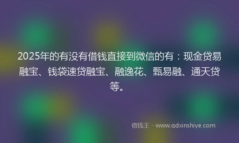 2025年的有没有借钱直接到微信的有:现金贷易融宝、钱袋速贷融宝、融逸花、甄易融、通天贷等。