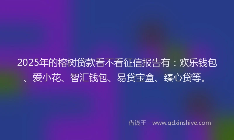 2025年的榕树贷款看不看征信报告有：欢乐钱包、爱小花、智汇钱包、易贷宝盒、臻心贷等。
