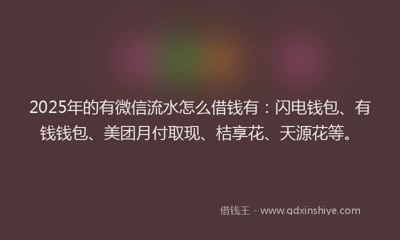 2025年的有微信流水怎么借钱有：闪电钱包、有钱钱包、美团月付取现、桔享花、天源花等。