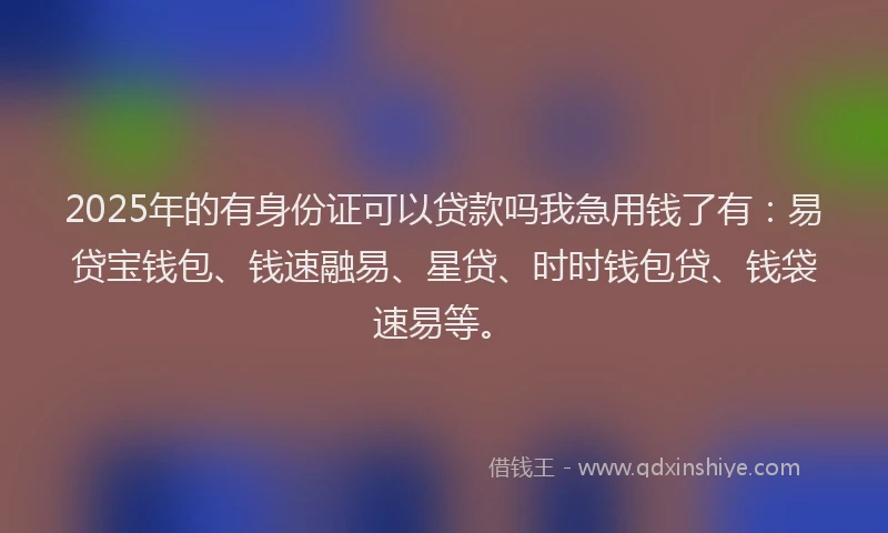 2025年的有身份证可以贷款吗我急用钱了有:易贷宝钱包、钱速融易、星贷、时时钱包贷、钱袋速易等。
