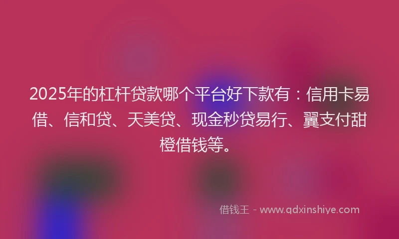 2025年的杠杆贷款哪个平台好下款有：信用卡易借、信和贷、天美贷、现金秒贷易行、翼支付甜橙借钱等。