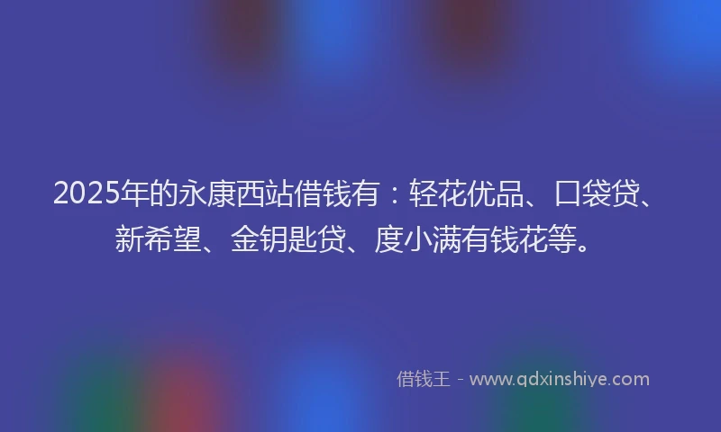 2025年的永康西站借钱有：轻花优品、口袋贷、新希望、金钥匙贷、度小满有钱花等。