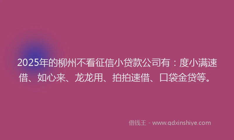 2025年的柳州不看征信小贷款公司有：度小满速借、如心来、龙龙用、拍拍速借、口袋金贷等。