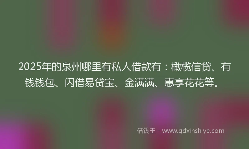 2025年的泉州哪里有私人借款有:橄榄信贷、有钱钱包、闪借易贷宝、金满满、惠享花花等。