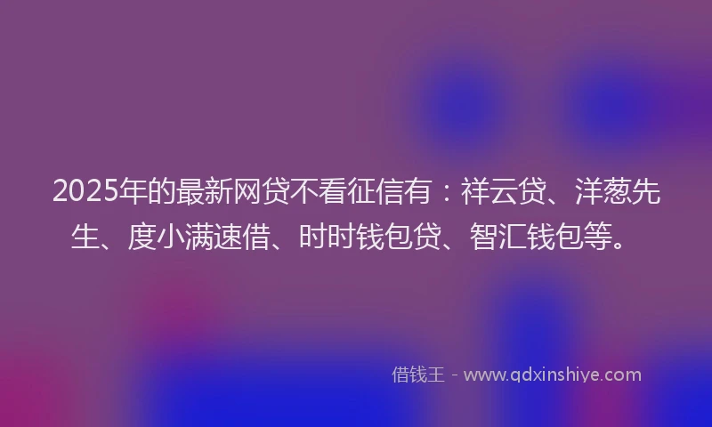 2025年的最新网贷不看征信有：祥云贷、洋葱先生、度小满速借、时时钱包贷、智汇钱包等。