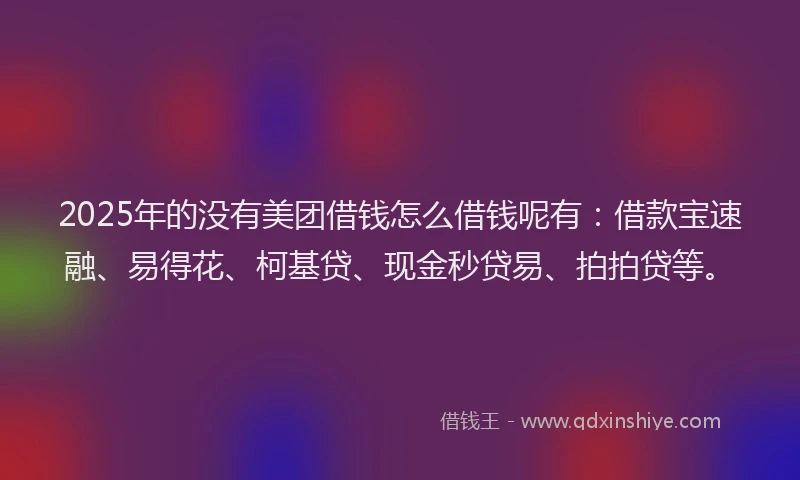 2025年的没有美团借钱怎么借钱呢有：借款宝速融、易得花、柯基贷、现金秒贷易、拍拍贷等。
