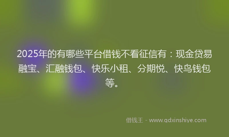 2025年的有哪些平台借钱不看征信有:现金贷易融宝、汇融钱包、快乐小租、分期悦、快鸟钱包等。