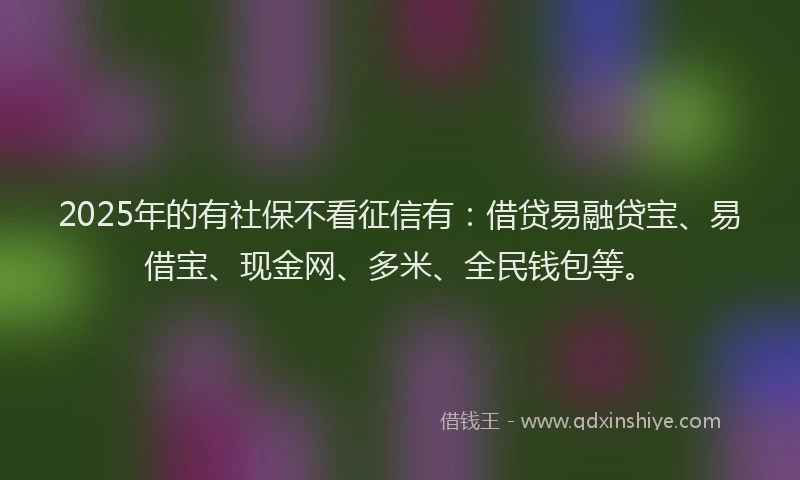 2025年的有社保不看征信有：借贷易融贷宝、易借宝、现金网、多米、全民钱包等。