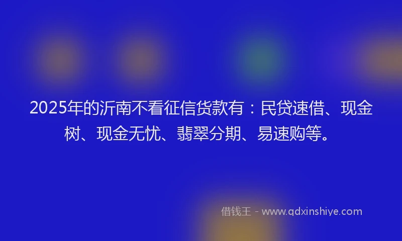 2025年的沂南不看征信货款有：民贷速借、现金树、现金无忧、翡翠分期、易速购等。