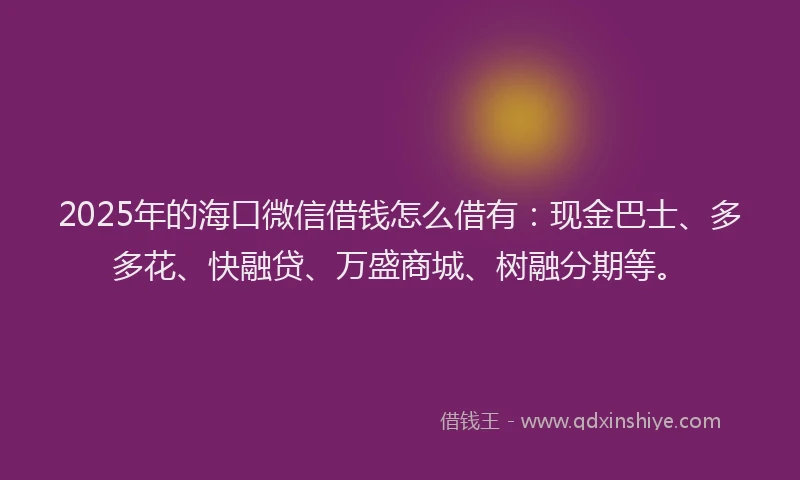 2025年的海口微信借钱怎么借有：现金巴士、多多花、快融贷、万盛商城、树融分期等。
