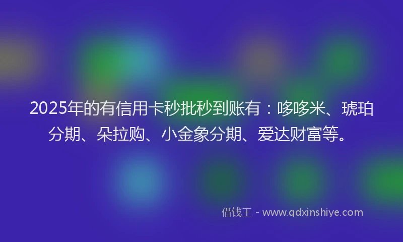 2025年的有信用卡秒批秒到账有：哆哆米、琥珀分期、朵拉购、小金象分期、爱达财富等。