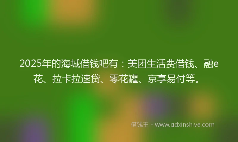 2025年的海城借钱吧有：美团生活费借钱、融e花、拉卡拉速贷、零花罐、京享易付等。