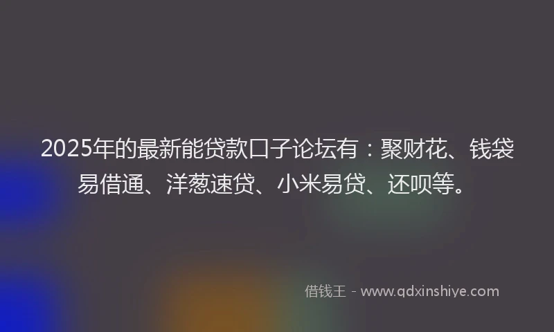 2025年的最新能贷款口子论坛有：聚财花、钱袋易借通、洋葱速贷、小米易贷、还呗等。