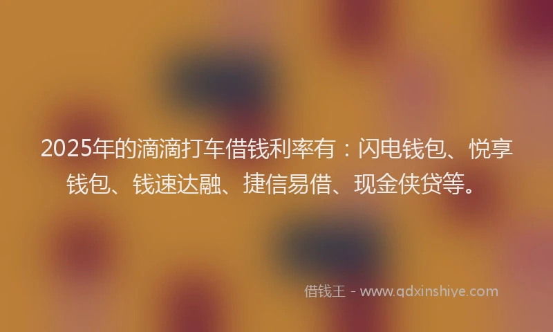 2025年的滴滴打车借钱利率有：闪电钱包、悦享钱包、钱速达融、捷信易借、现金侠贷等。