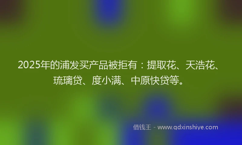 2025年的浦发买产品被拒有:提取花、天浩花、琉璃贷、度小满、中原快贷等。