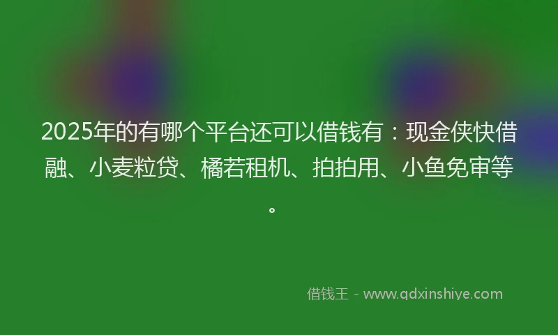 2025年的有哪个平台还可以借钱有：现金侠快借融、小麦粒贷、橘若租机、拍拍用、小鱼免审等。