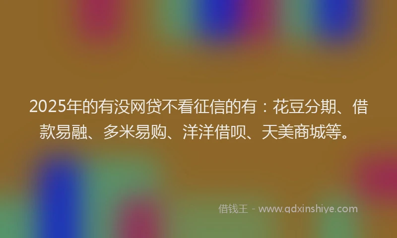 2025年的有没网贷不看征信的有：花豆分期、借款易融、多米易购、洋洋借呗、天美商城等。