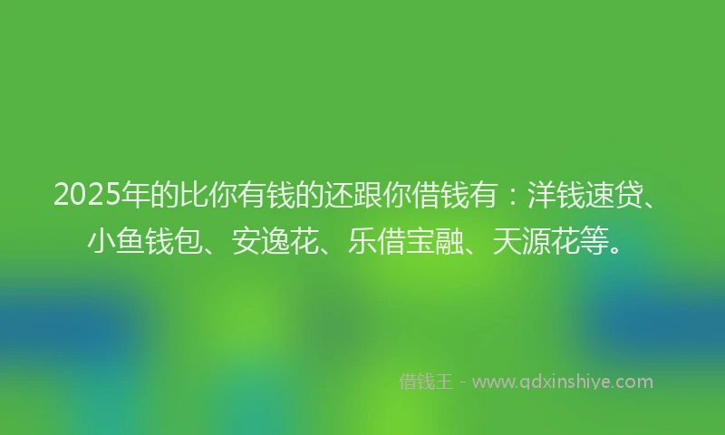 2025年的比你有钱的还跟你借钱有:洋钱速贷、小鱼钱包、安逸花、乐借宝融、天源花等。