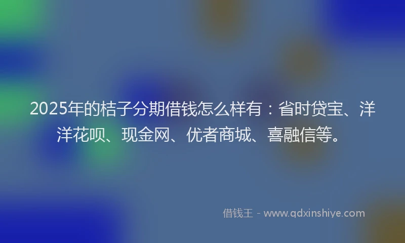 2025年的桔子分期借钱怎么样有：省时贷宝、洋洋花呗、现金网、优者商城、喜融信等。