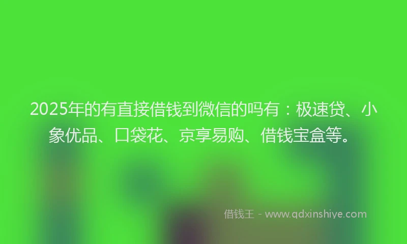 2025年的有直接借钱到微信的吗有：极速贷、小象优品、口袋花、京享易购、借钱宝盒等。