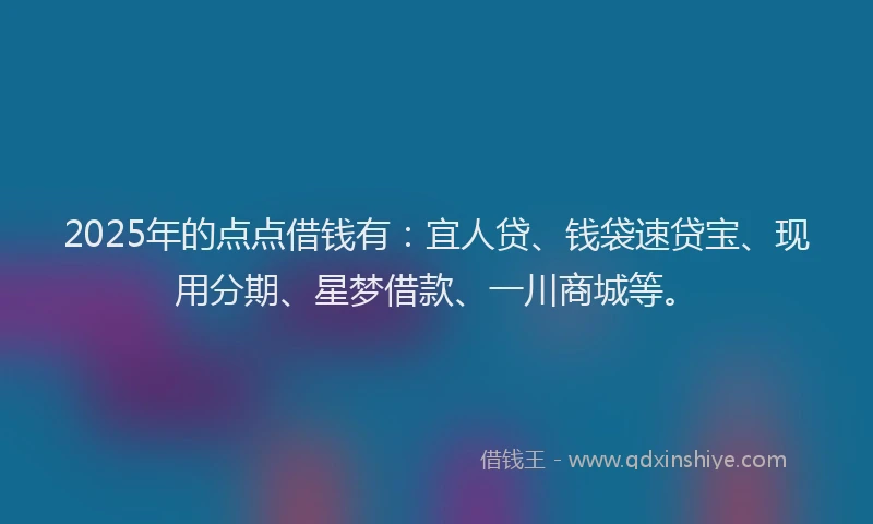 2025年的点点借钱有：宜人贷、钱袋速贷宝、现用分期、星梦借款、一川商城等。
