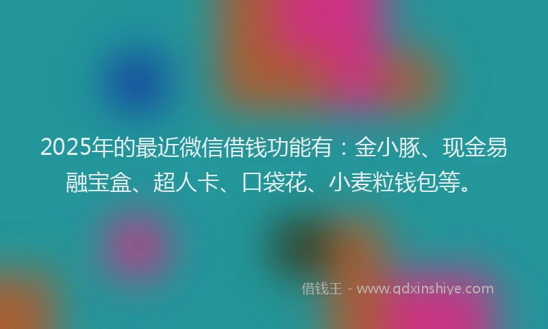2025年的最近微信借钱功能有：金小豚、现金易融宝盒、超人卡、口袋花、小麦粒钱包等。