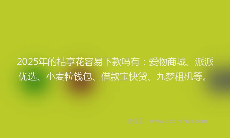 2025年的桔享花容易下款吗有：爱物商城、派派优选、小麦粒钱包、借款宝快贷、九梦租机等。