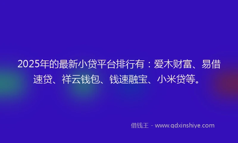 2025年的最新小贷平台排行有：爱木财富、易借速贷、祥云钱包、钱速融宝、小米贷等。